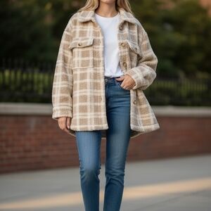 Cozy Plaid Cream Teddy Jacket